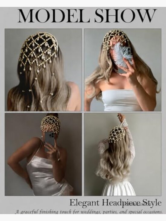 Gold Pearl Fairy Headpiece for Women Flapper 1920s Renaissance Head Chain main image 5